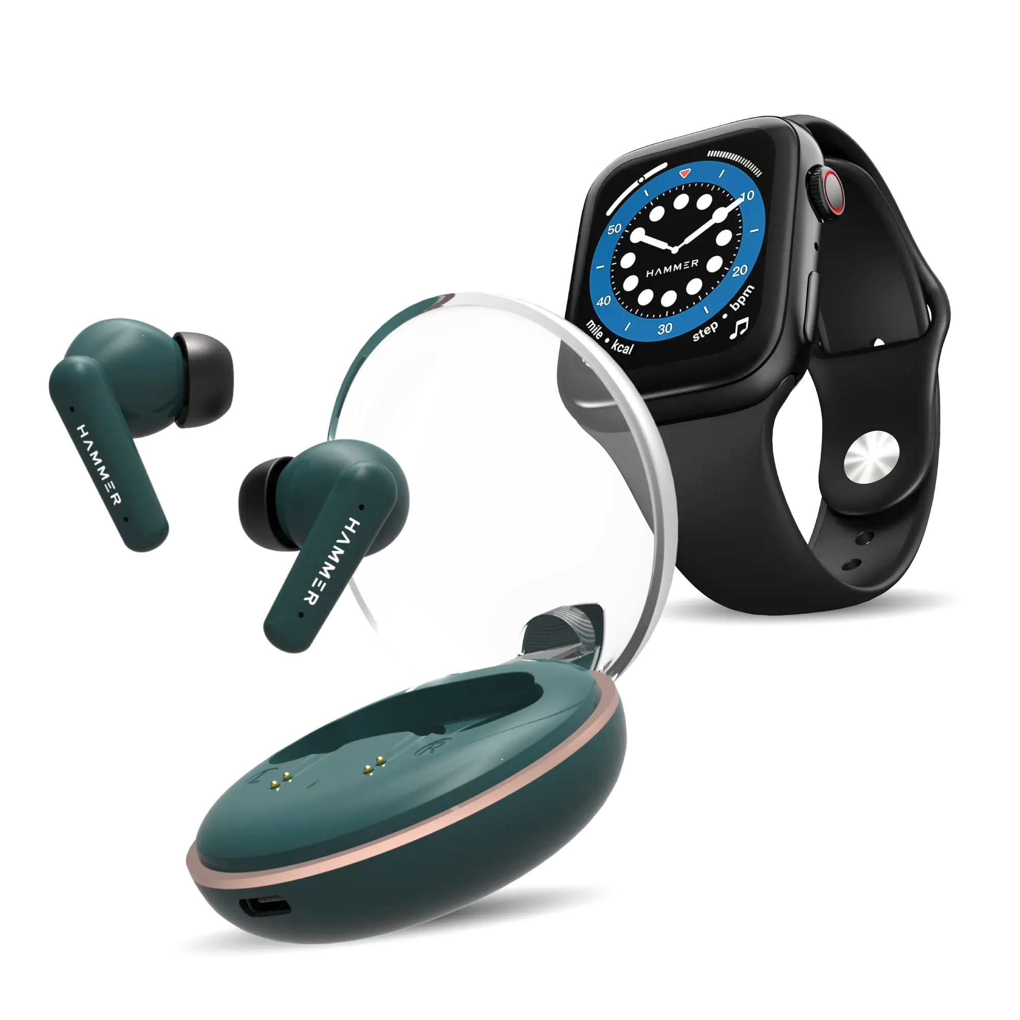 Hammer Airflow Plus TWS Earbuds Ace 2.0 Bluetooth Smartwatch Combo