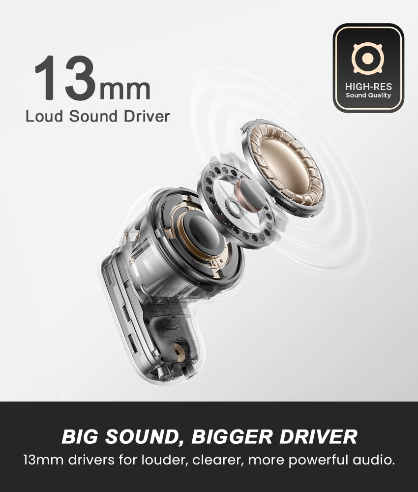 13mm loud sound driver with louder, clearer and more powerful audio