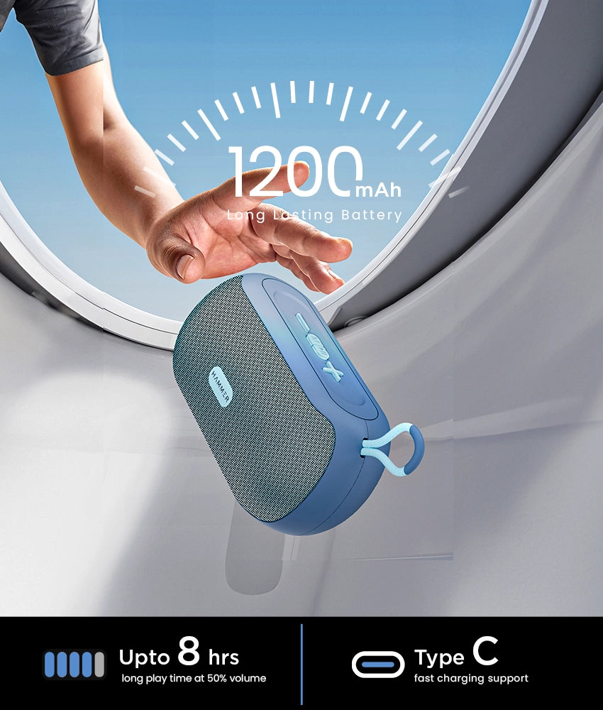 1200mAh battery with up to 8 hours playtime and Type-C fast charging.
