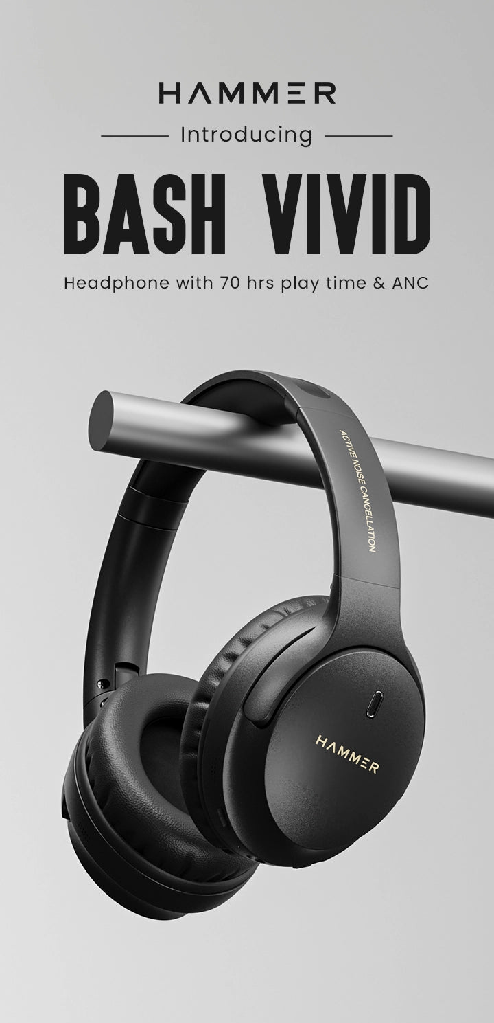Hammer Bash Vivid headphones with 70 hours playtime and ANC