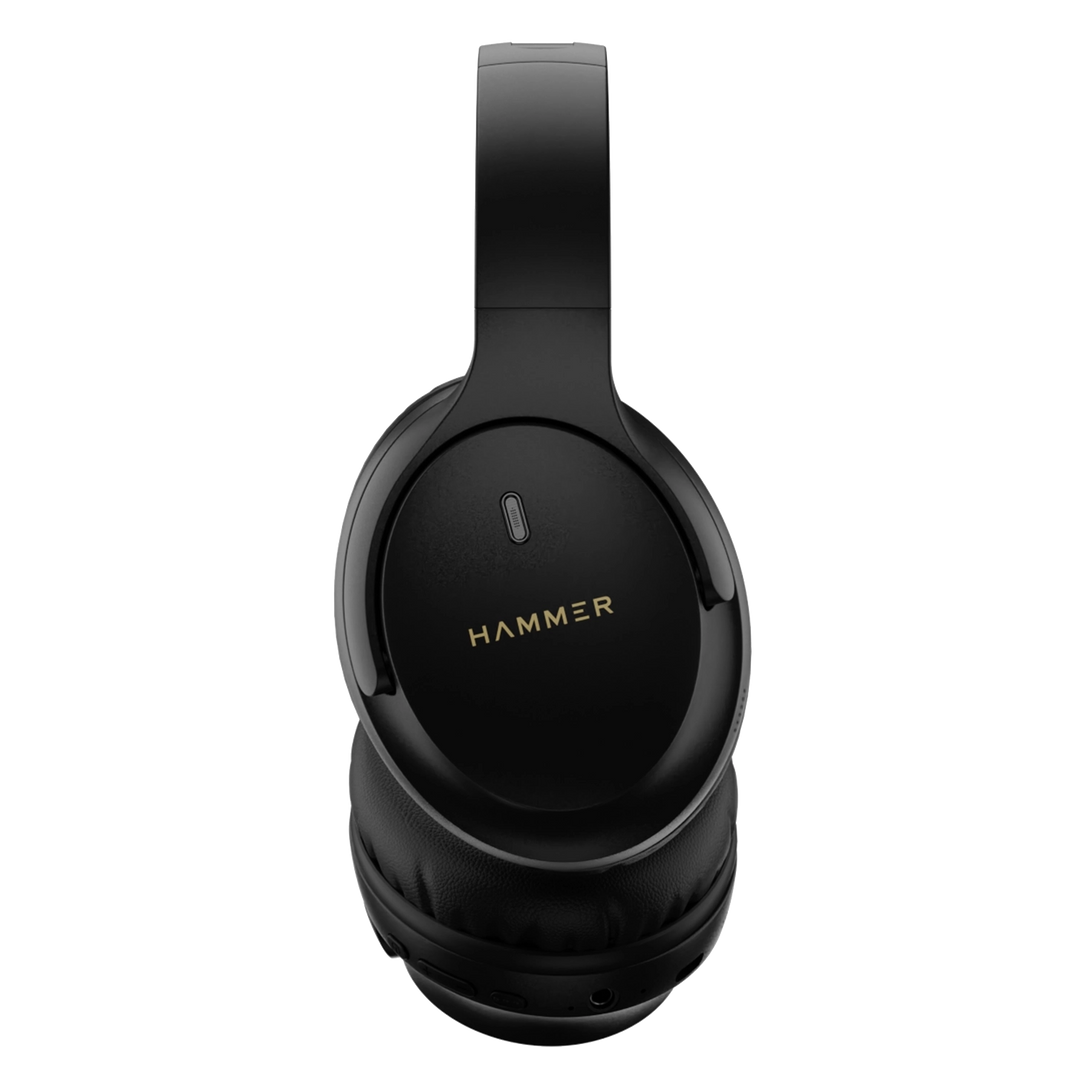Hammer Bash Vivid ANC Wireless Bluetooth Over-Ear Headphones with 23 dB 70h Playtime, Type-C Fast Charging, Foldable Black
