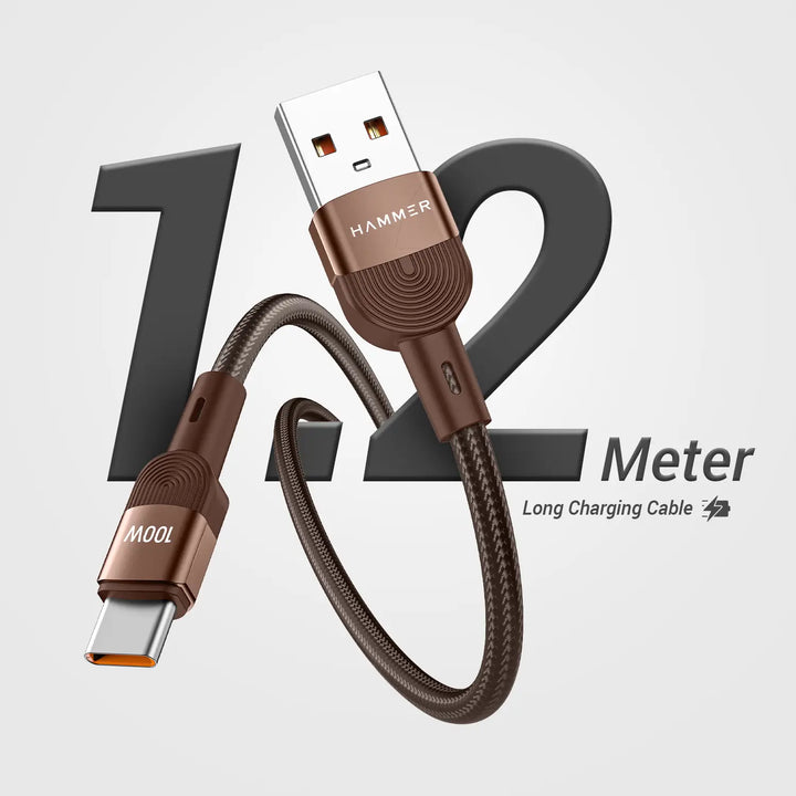 HAMMER 100W USB Type C Data Sync Fast Charging Cable for OnePlus Smartphones And Compatible With All Type C Devices