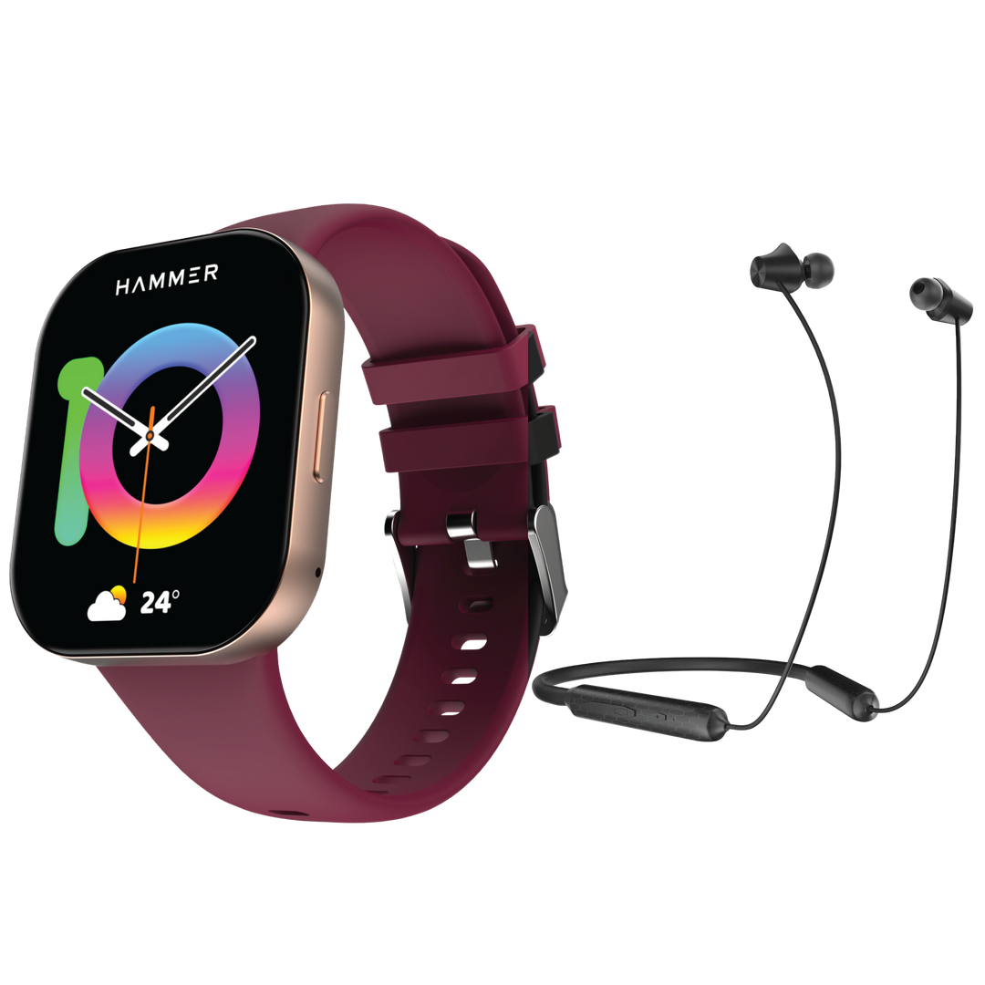 Hammer Robust Bluetooth Calling Smartwatch & Hammer Twist In-Ear Bluetooth Neckband (Combo)