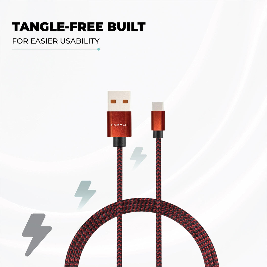 Hammer Unbreakable 3.1A Fast Charging Braided Cable 1 Meter (Red)