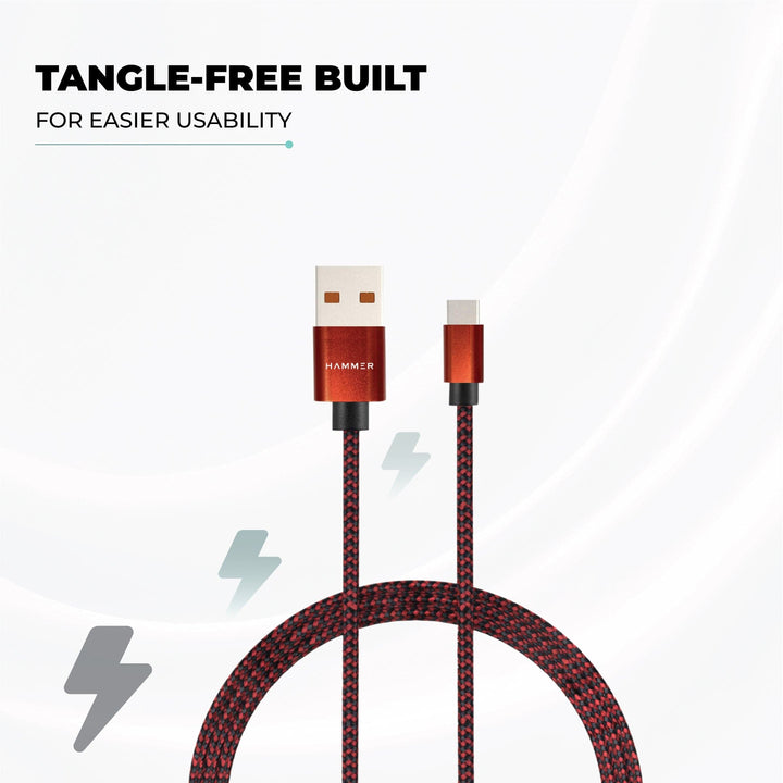 Hammer Unbreakable 3.1A Fast Charging Braided Cable 1 Meter (Red)
