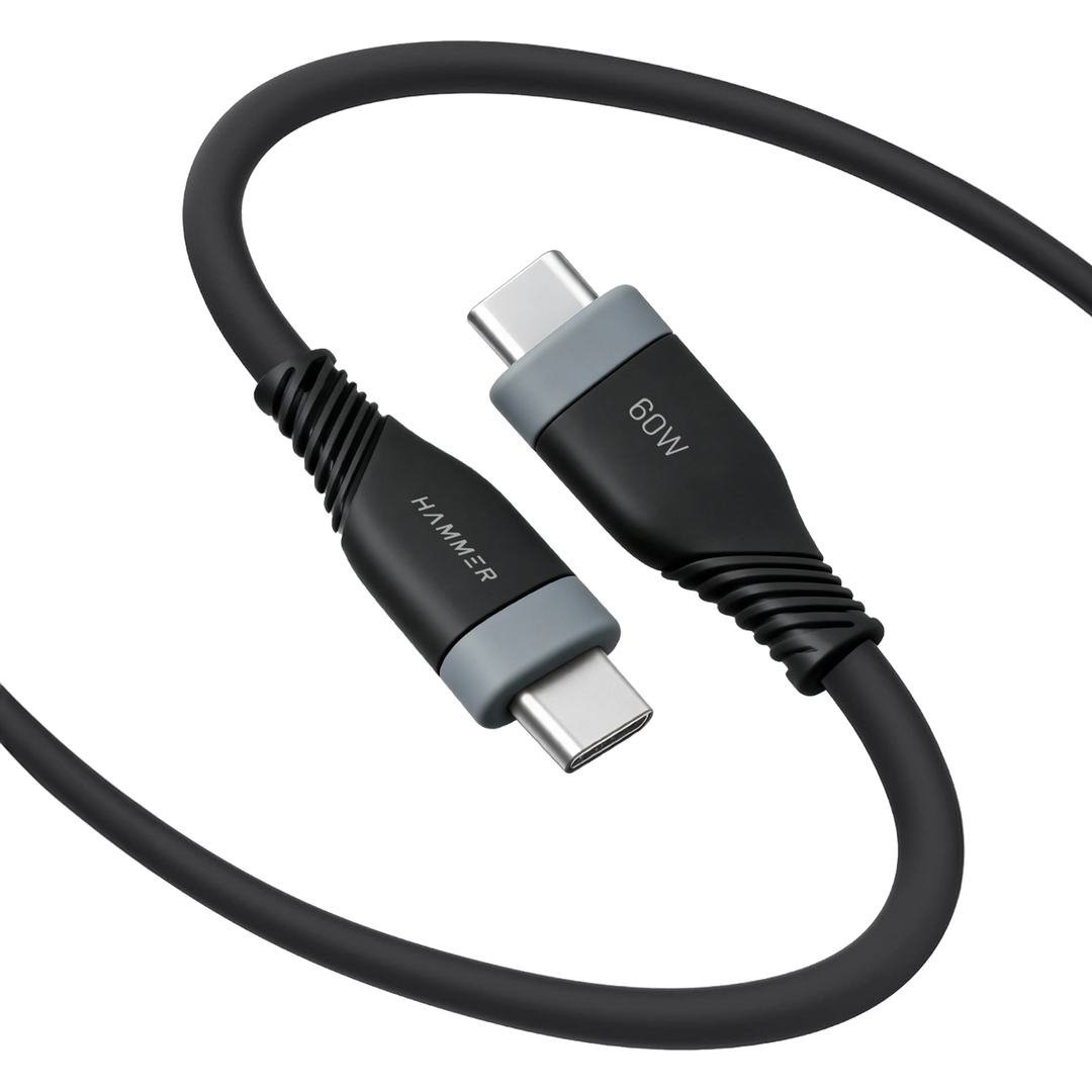 Hammer Type C to Type C Cable 60W Silicone Cable, Data Sync, Compatible with all C-Type Enabled Devices (Black)