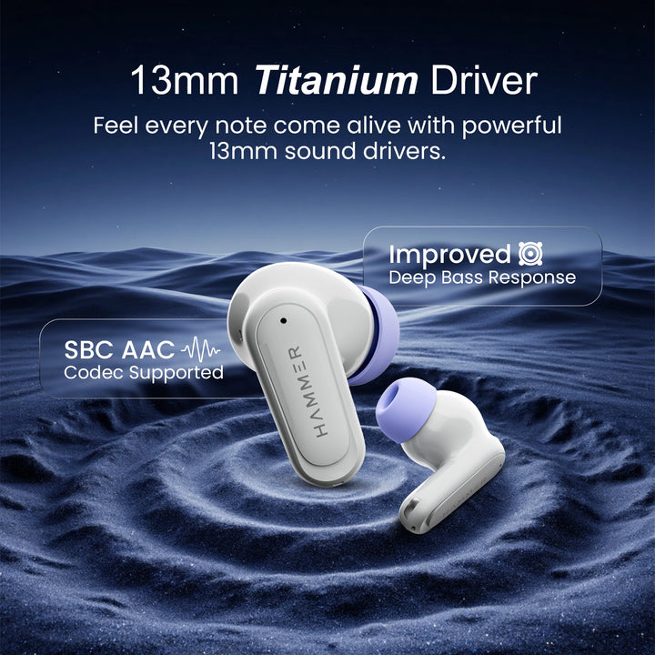 Hammer Airflow Neo TWS - 80H Playtime, 13mm Titanium Driver, ENC with 2 MEMS Mics (Grey)