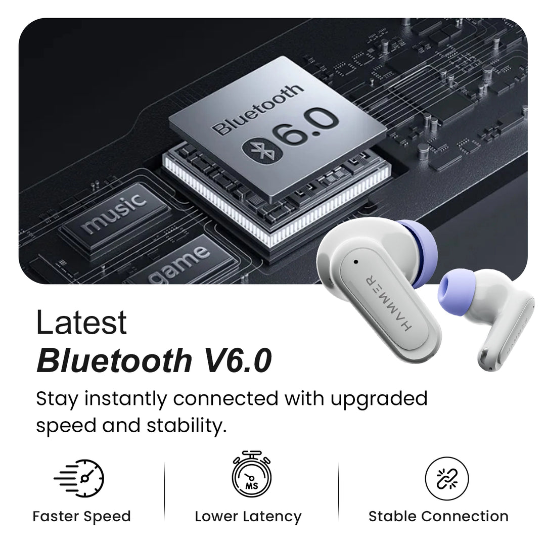 Hammer Airflow Neo TWS - 80H Playtime, 13mm Titanium Driver, ENC with 2 MEMS Mics (Grey)