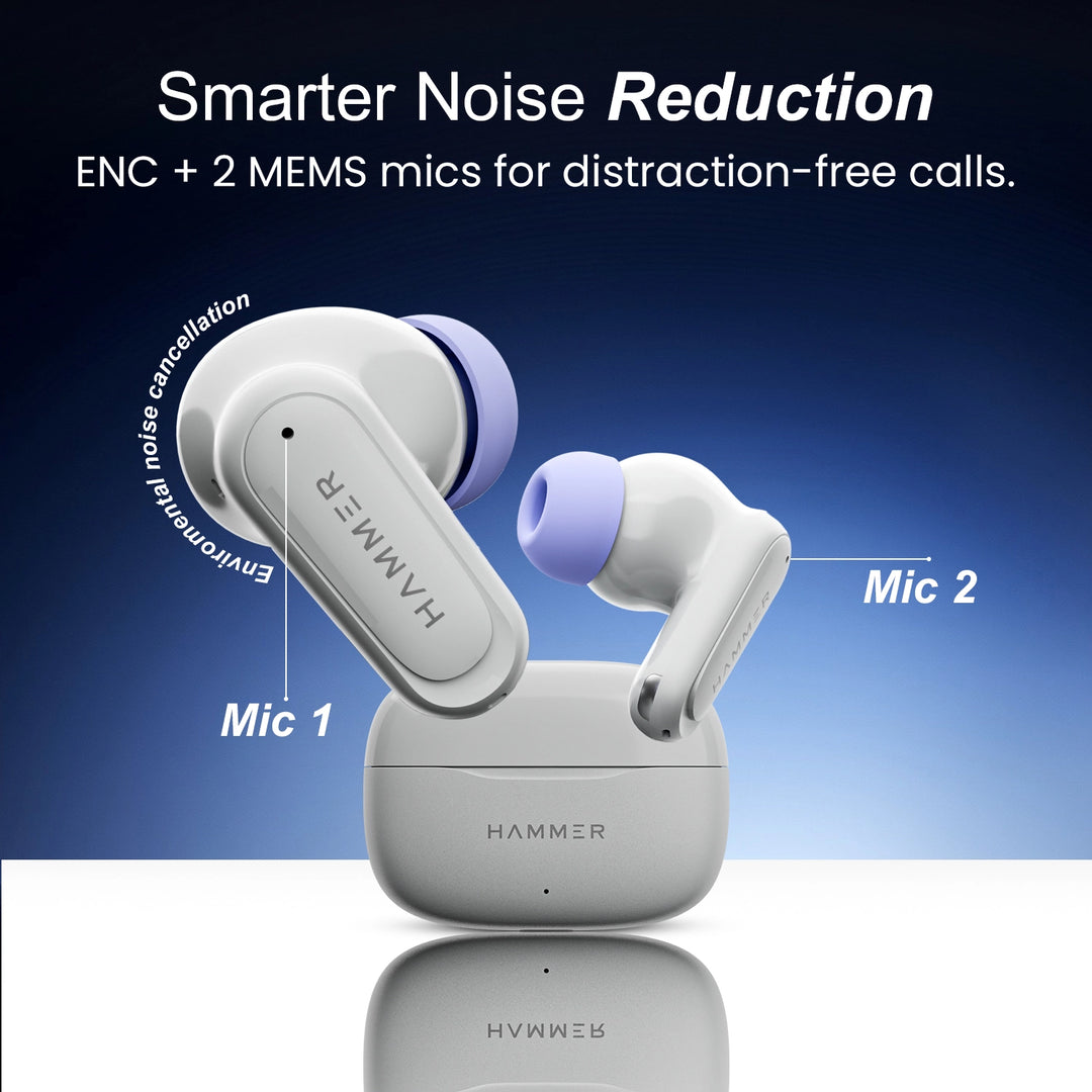 Hammer Airflow Neo TWS - 80H Playtime, 13mm Titanium Driver, ENC with 2 MEMS Mics (Grey)