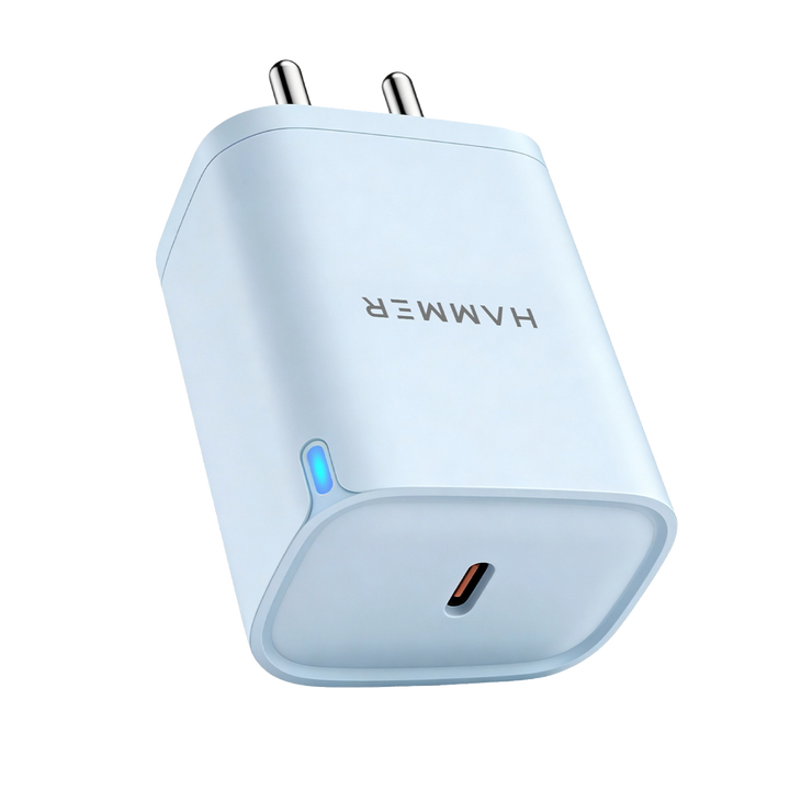 Hammer 25W Fast Type C Charger for Samsung and iPhone with PD, PPS Technology Without Cable (Sky Blue)