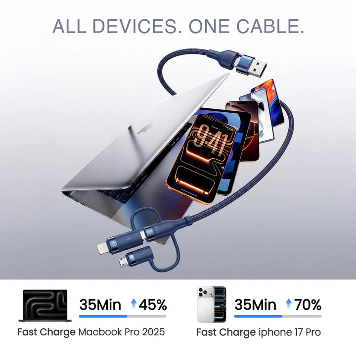 HAMMER 60W 5 in 1 Cable, PD Fast Charging Cable, USB C/A to 60W Type C / 15W Micro / 27W Lightning - Blue