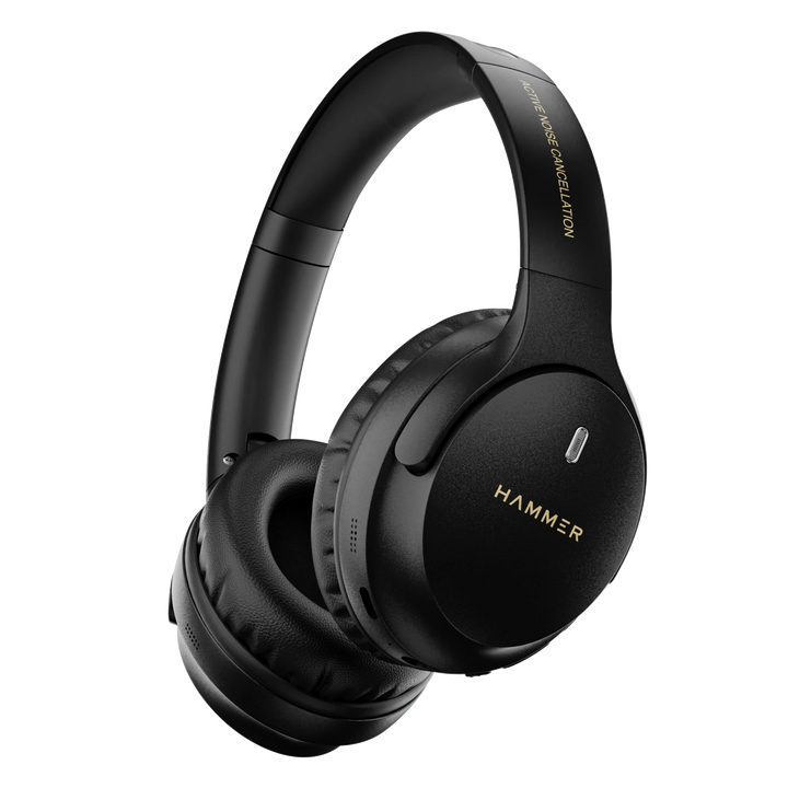 Hammer Bash Vivid ANC Wireless Bluetooth Over-Ear Headphones with 23 dB 70h Playtime, Type-C Fast Charging, Comfort Fit, Foldable Black