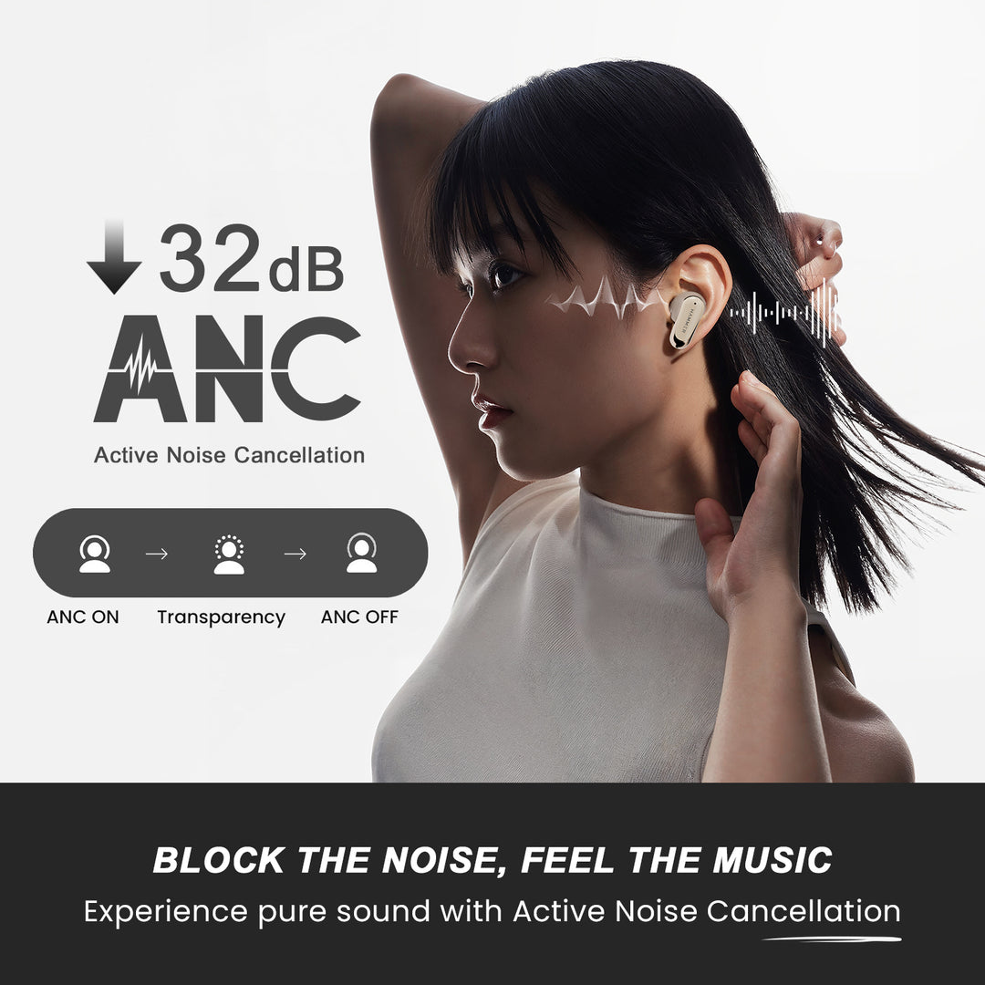 Hammer Aura Wireless Ear Buds with 32dB ANC, 4-Mic ENC,50H Playtime, Low Latency Gaming Mode, IPX4 (Beige)