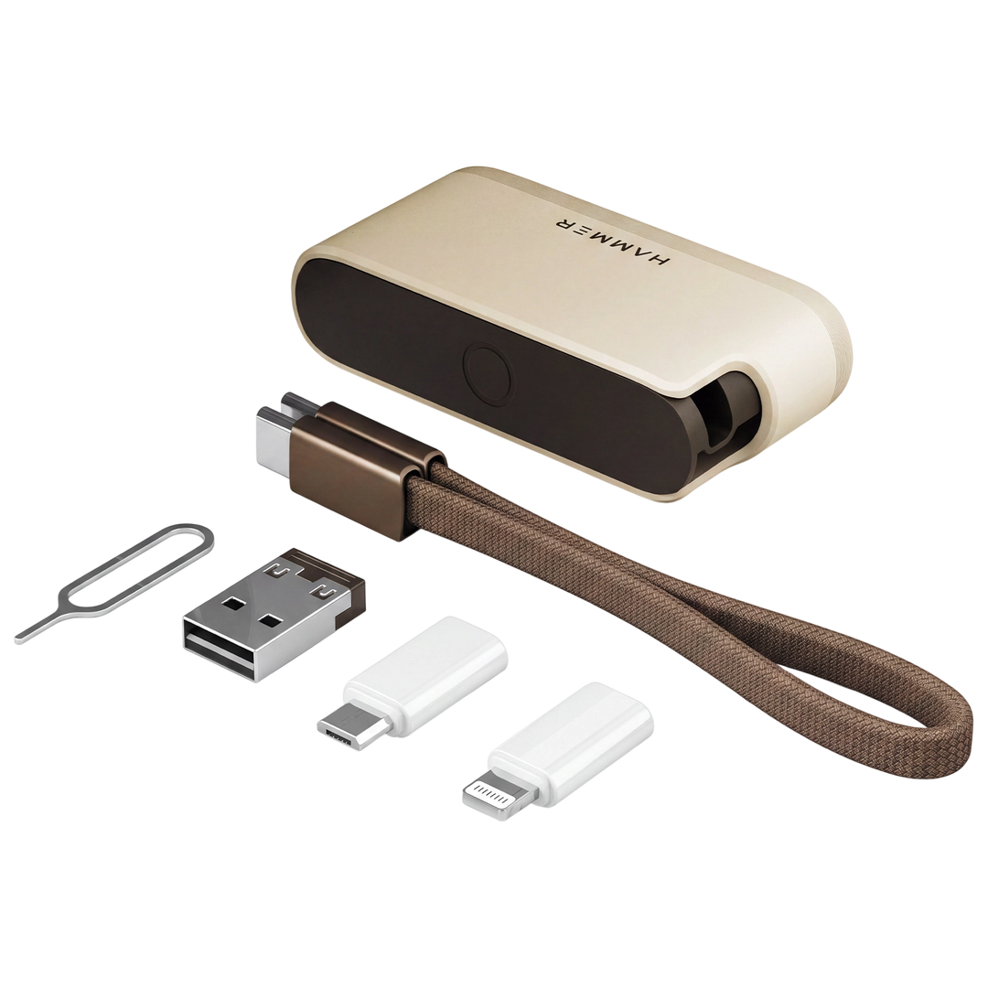 Hammer 6-in-1 Travel Kit Multi-Function Charging & Connectivity Accessory Kit with 60W Type C to C Cable (Beige)