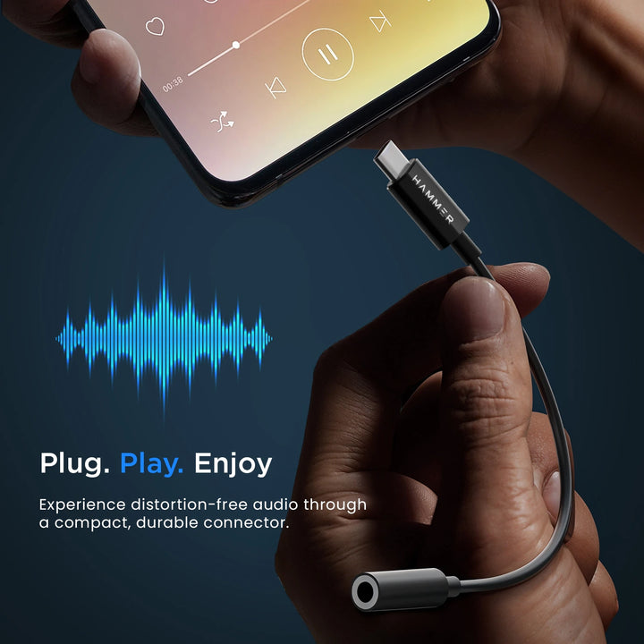 HAMMER Type-C to 3.5mm Audio Jack Connector Adapter with DAC Compatible with Type C Devices (Black)