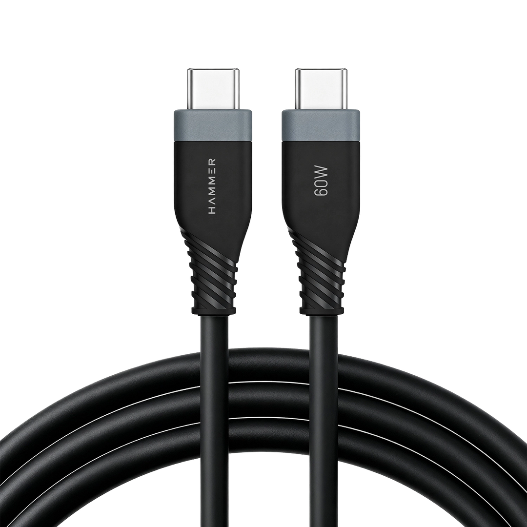 Hammer Type C to Type C Cable 60W Silicone Cable, Data Sync, Compatible with all C-Type Enabled Devices (Black)
