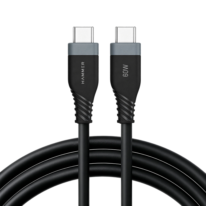 Hammer Type C to Type C Cable 60W Silicone Cable, Data Sync, Compatible with all C-Type Enabled Devices (Black)