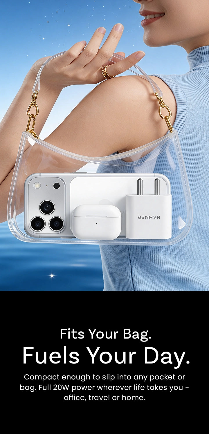 Hammer Compact 20W charger delivers powerful fast charging wherever work, travel, or daily life takes you.