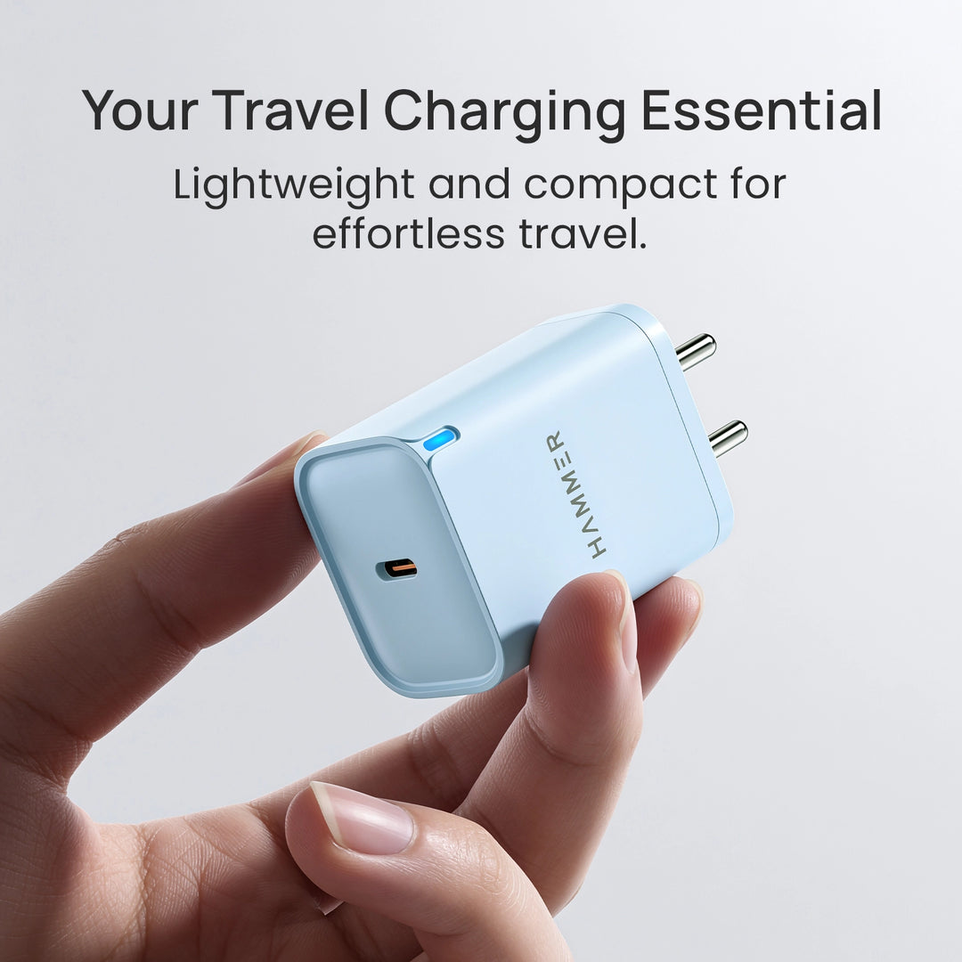 Hammer 25W Fast Type C Charger for Samsung and iPhone with PD, PPS Technology Without Cable (Sky Blue)