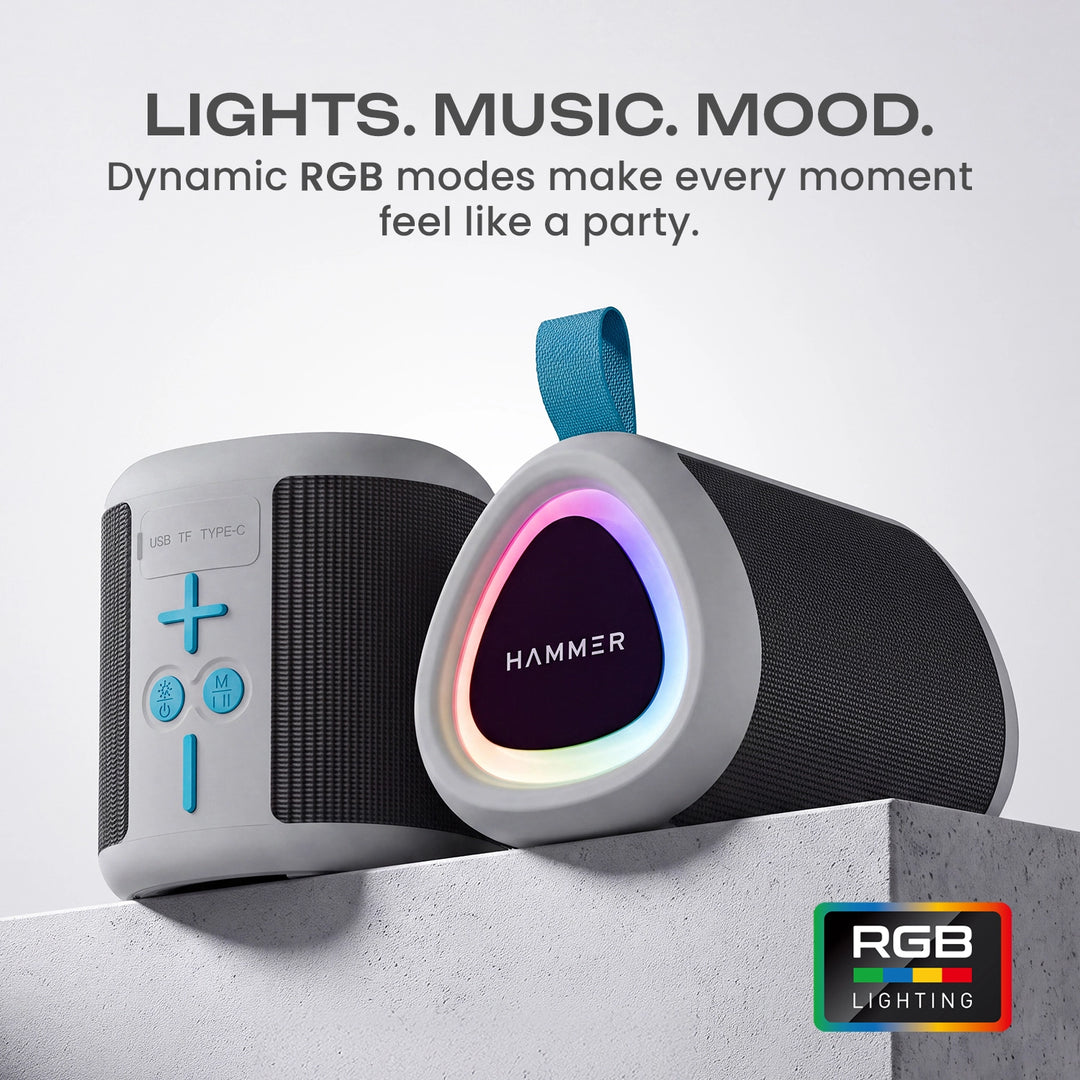 HAMMER Smash 2 10W Bluetooth Speaker, USB/TF/FM, TWS Function, Multi-Color LED Modes (White)