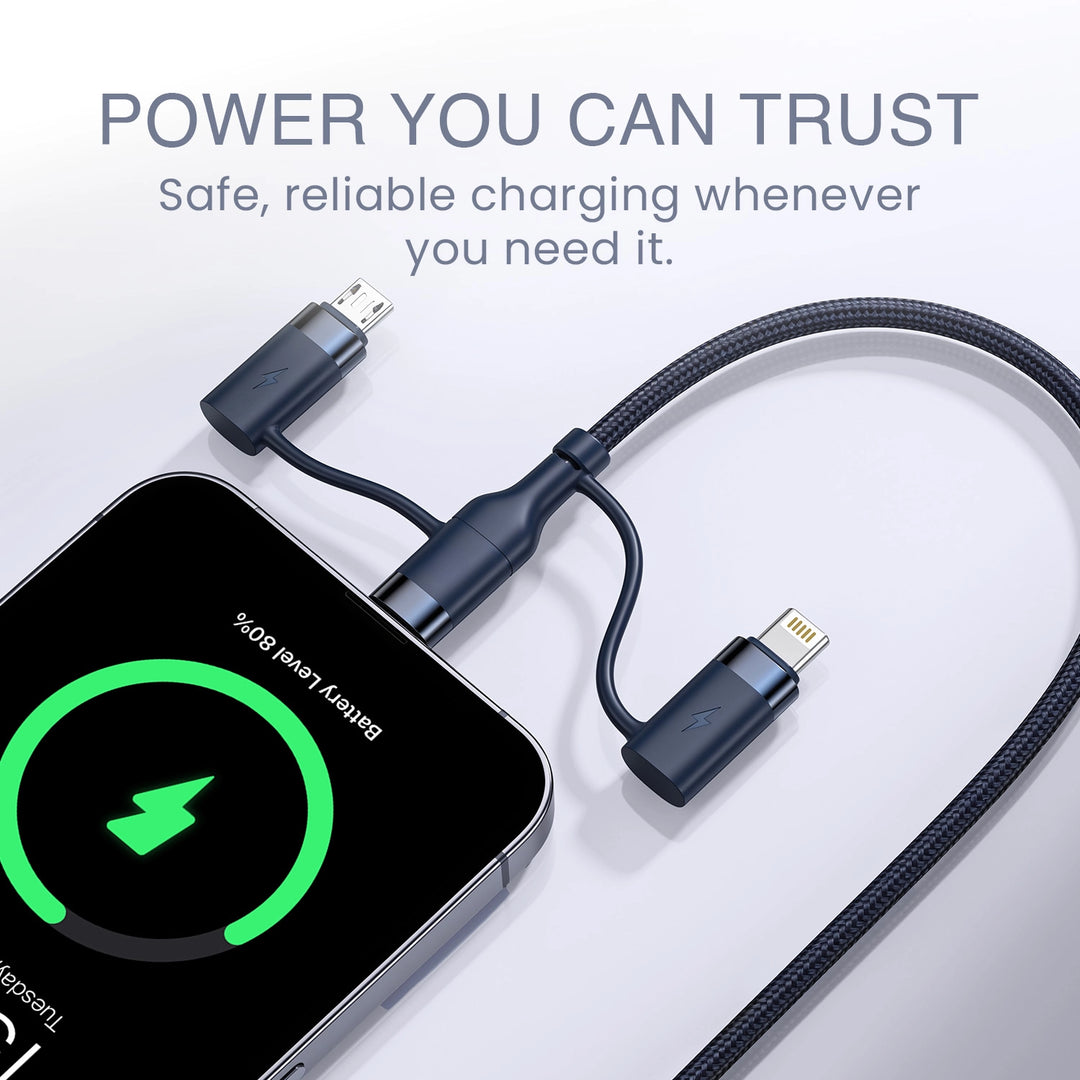 HAMMER 60W 5 in 1 Cable, PD Fast Charging Cable, USB C/A to 60W Type C / 15W Micro / 27W Lightning - Blue