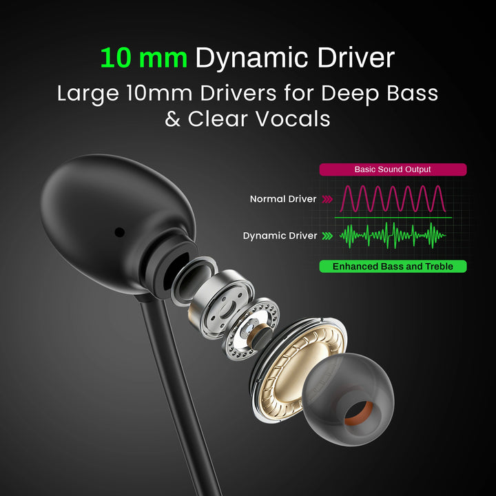 HAMMER Splendor 2 Bluetooth Neckband V6.0 & ENC with 50H Playtime (Black)