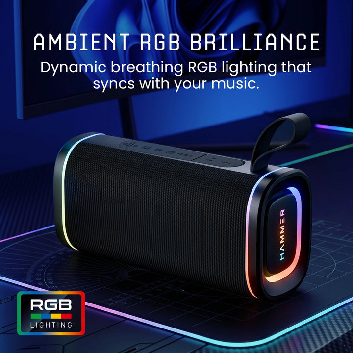Hammer Wave 2 Bluetooth Speaker 20W RMS with Deep Bass, RGB Lights, Dual Pairing (Black)