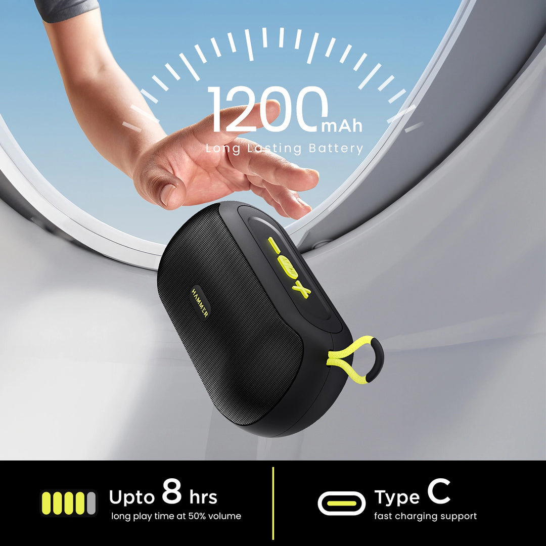 Hammer Wave 10W Bluetooth Speaker Upto 8 Hours Playtime, AUX & USB Port, Type-C with Hanging Loop