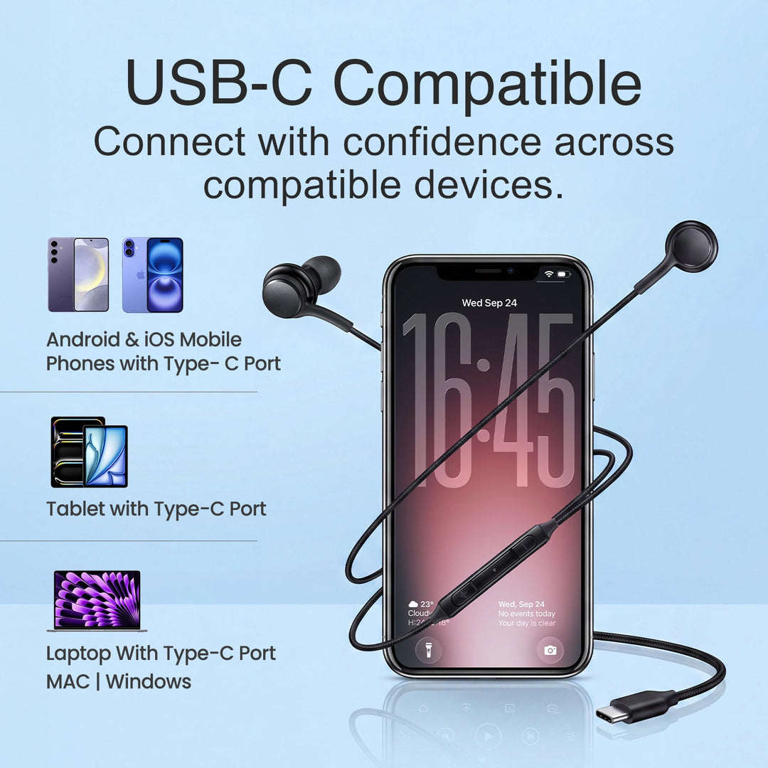 Hammer Nova 5 Type C earphone with In-Line Mic and Controls (Black)