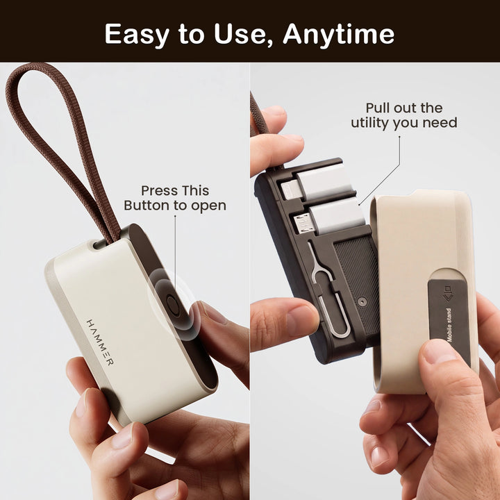 Hammer 6-in-1 Travel Kit Multi-Function Charging & Connectivity Accessory Kit with 60W Type C to C Cable (Beige)