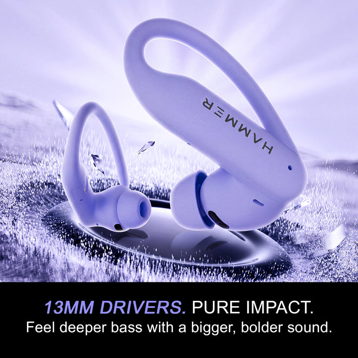 HAMMER KO2 True Wireless Sports Earbuds with 13mm Titanium Driver, Bluetooth 6.0, 25dB ANC