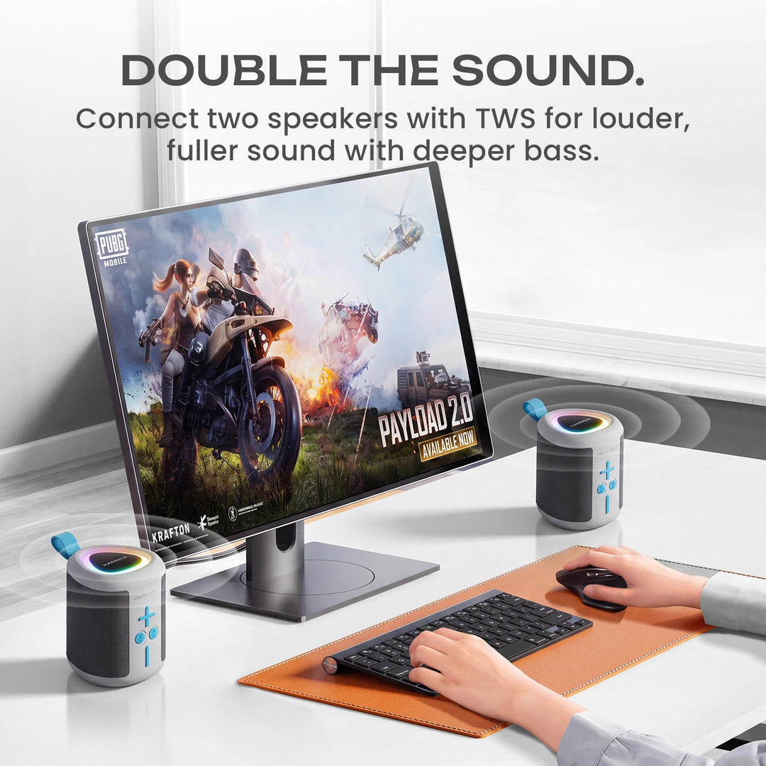 HAMMER Smash 2 10W Bluetooth Speaker, USB/TF/FM, TWS Function, Multi-Color LED Modes (White)