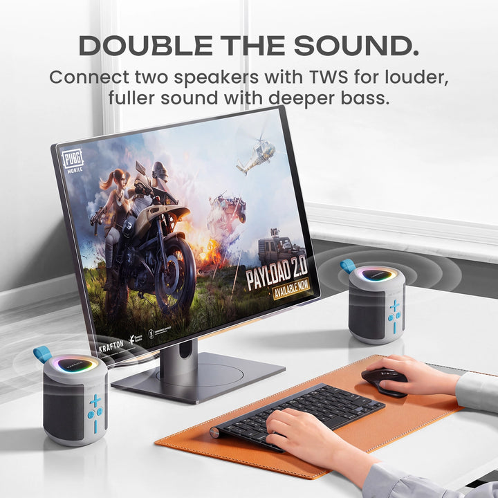 HAMMER Smash 2 10W Bluetooth Speaker, USB/TF/FM, TWS Function, Multi-Color LED Modes (White)