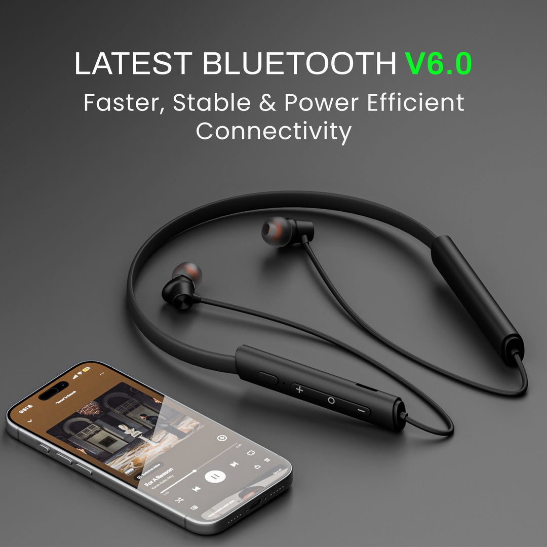 HAMMER Splendor 2 Bluetooth Neckband V6.0 & ENC with 50H Playtime (Black)