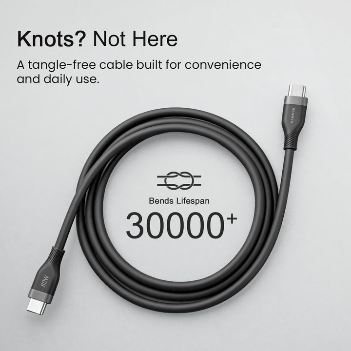 Hammer Type C to Type C Cable 60W Silicone Cable, Data Sync, Compatible with all C-Type Enabled Devices (Black)