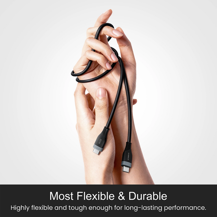 Hammer Type C to Type C Cable 60W Silicone Cable, Data Sync, Compatible with all C-Type Enabled Devices (Black)