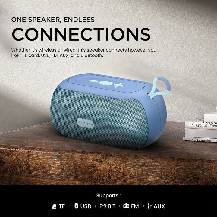 Hammer Wave 10W Bluetooth Speaker Upto 8 Hours Playtime, AUX & USB Port, Type-C with Hanging Loop