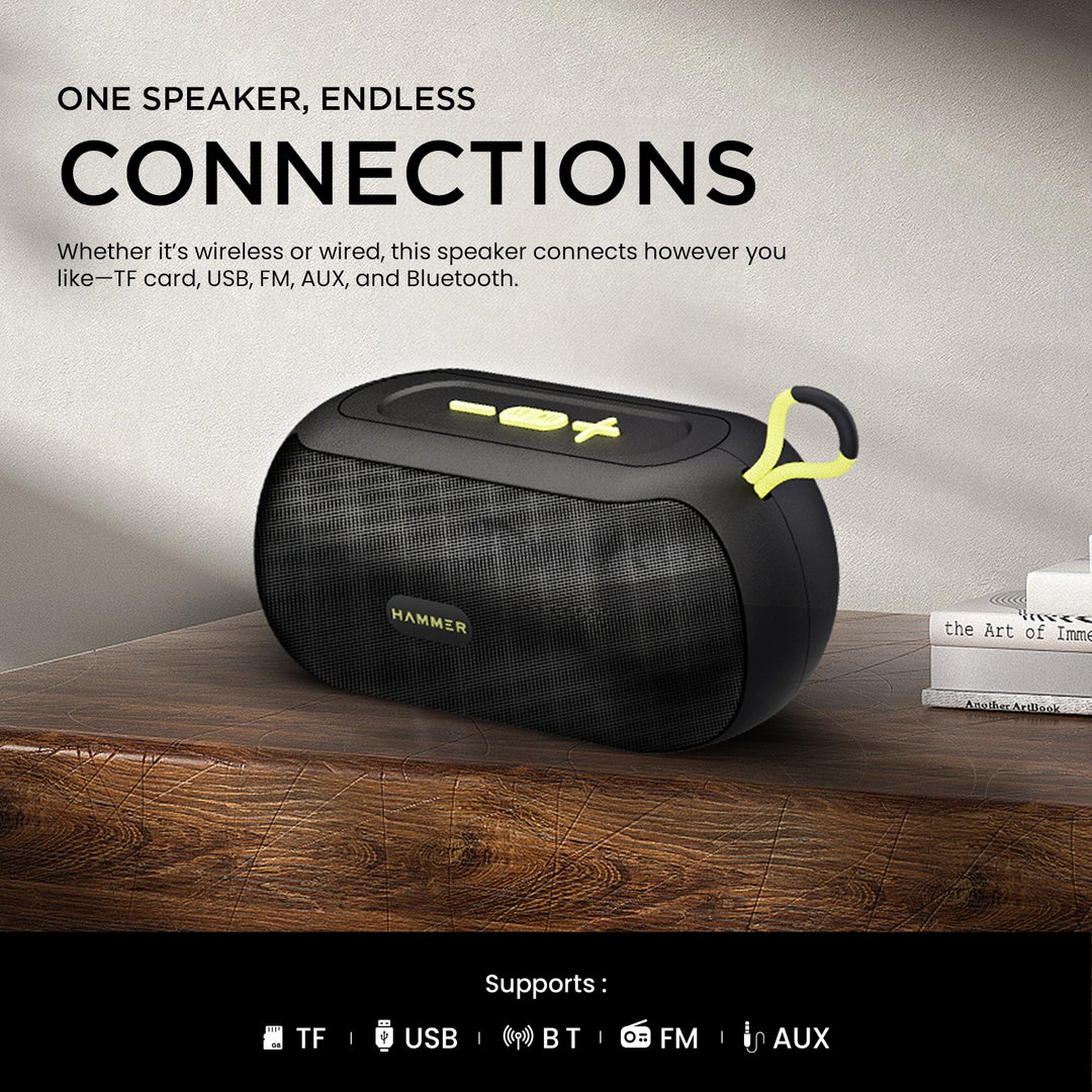 Hammer Wave 10W Bluetooth Speaker Upto 8 Hours Playtime, AUX & USB Port, Type-C with Hanging Loop