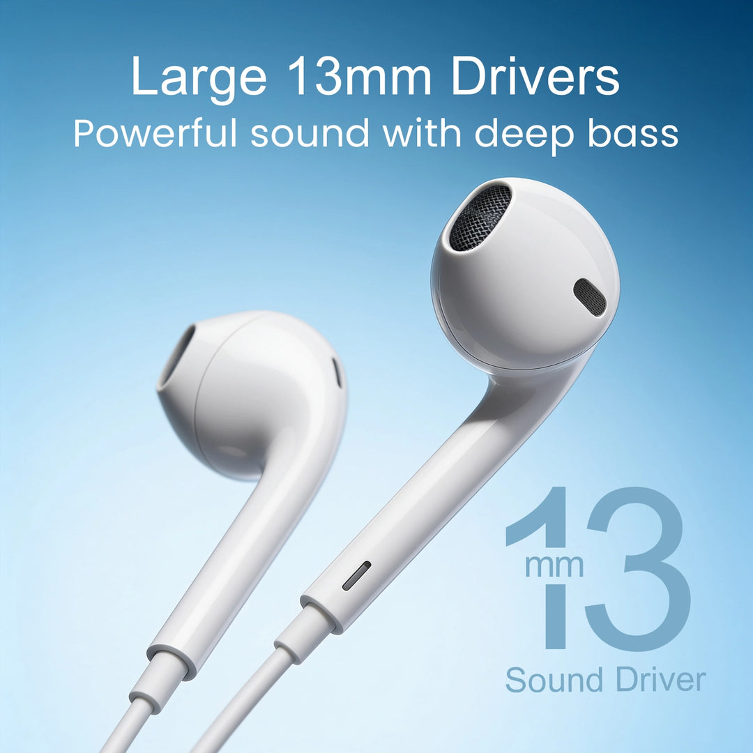 Hammer Nova 4 Lightning Earphones with Mic, Ergonomic Half In-Ear Wired Earphones for iPhones - White