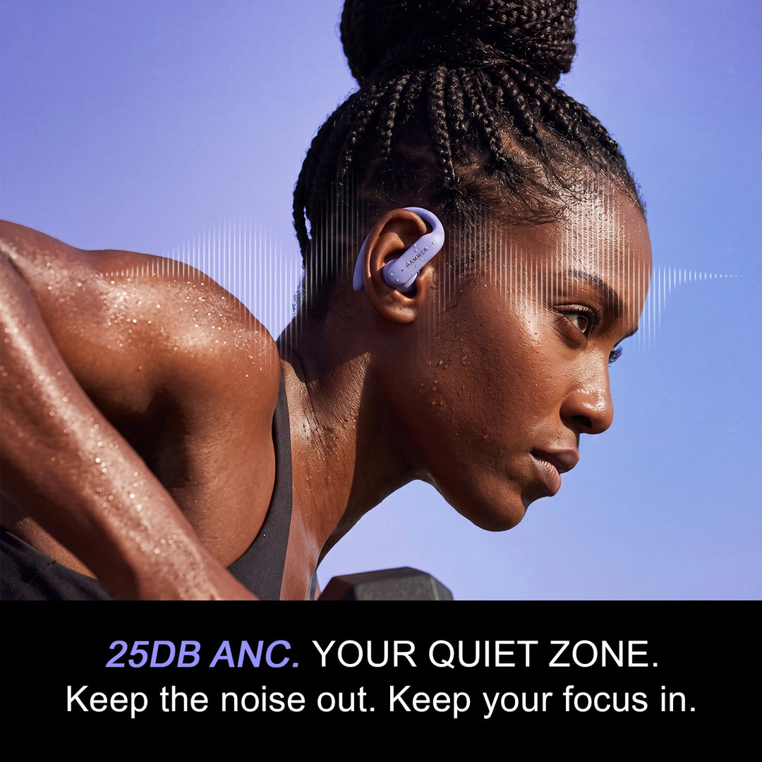 HAMMER KO2 True Wireless Sports Earbuds with 13mm Titanium Driver, Bluetooth 6.0, 25dB ANC