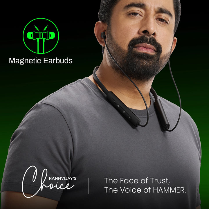 HAMMER Splendor 2 Bluetooth Neckband V6.0 & ENC with 50H Playtime (Black)