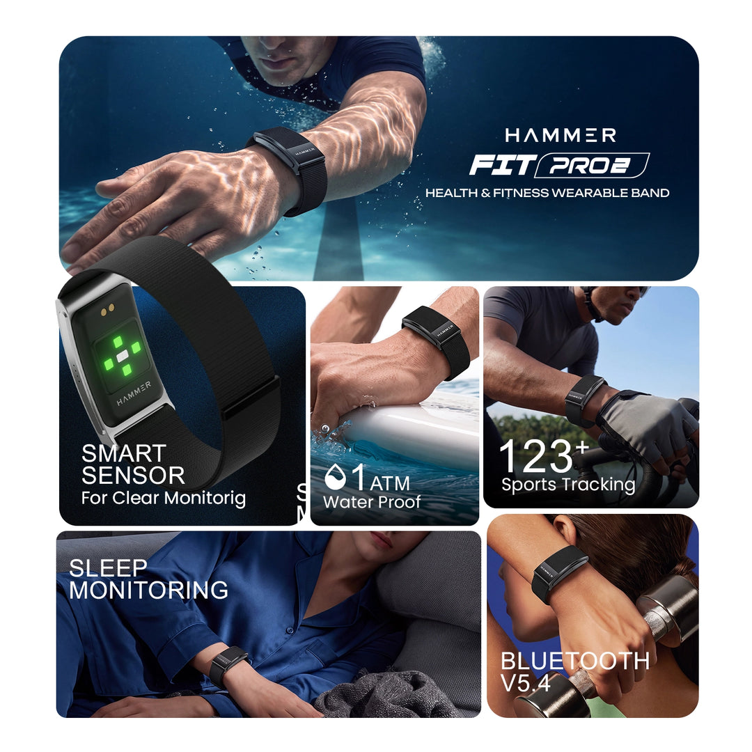 HAMMER Fit Pro 2 Screenless Fitness Band, 24/7 Activity Health Tracker, Heart Rate, Sleep Tracke, Multiple Sports Modes