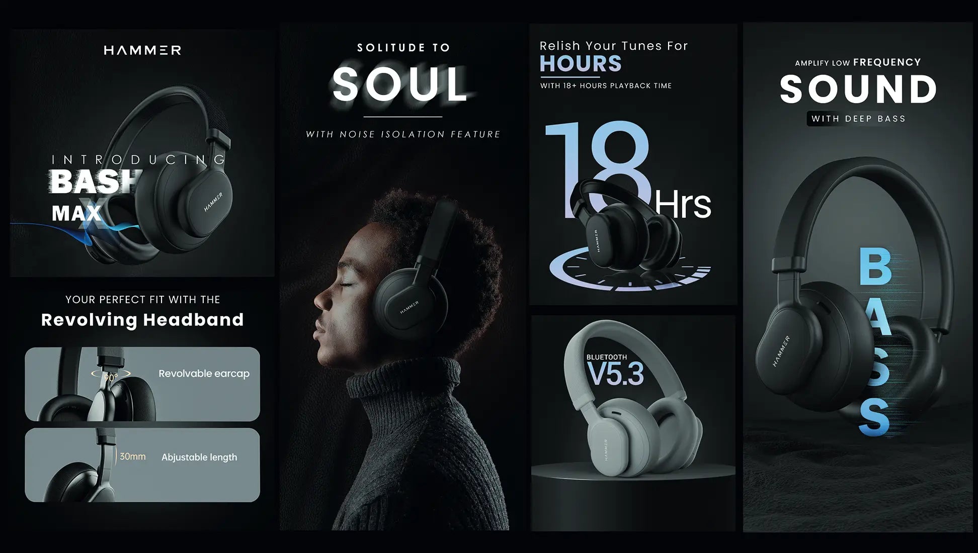 Hammer Bash Max Over The Ear Wireless Bluetooth Headphones