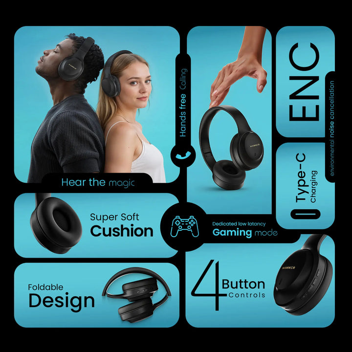 Hammer Vibe ENC Bluetooth Gaming Headphone Long Play Time