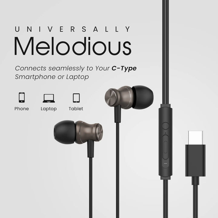 Hammer Nova Universal Type-C Earphones with Metallic Built Earbuds, Powerful Bass & Lightweight
