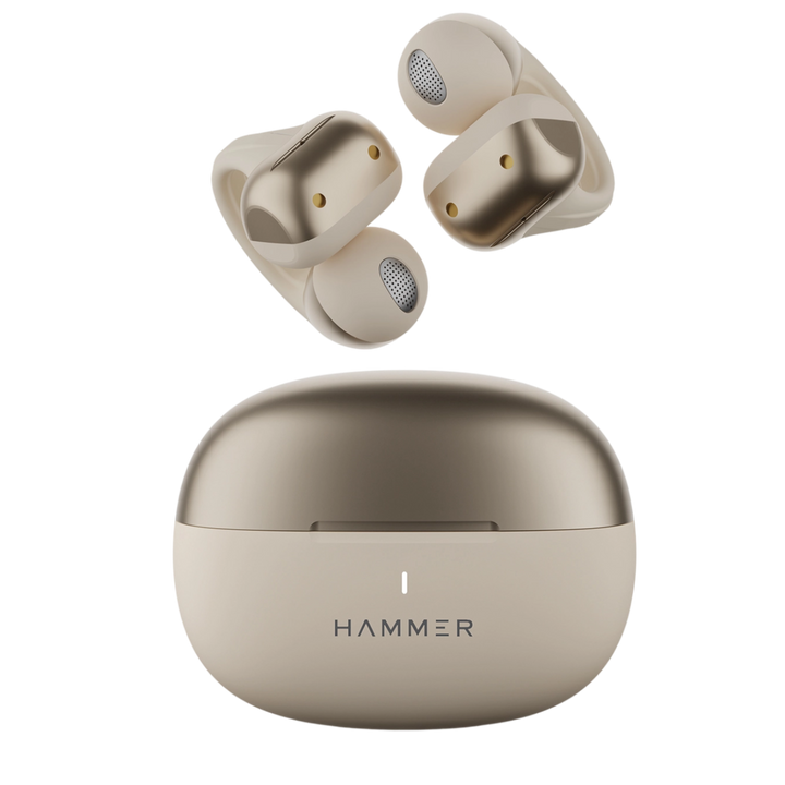 Hammer Aura Air OWS Wireless Open-Ear Earbuds | Clip-On Design | Feather-Light | ENC Quad Mic - Champagne Gold