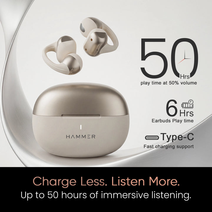 Hammer Aura Air OWS Wireless Open-Ear Earbuds | Clip-On Design | Feather-Light | ENC Quad Mic - Champagne Gold
