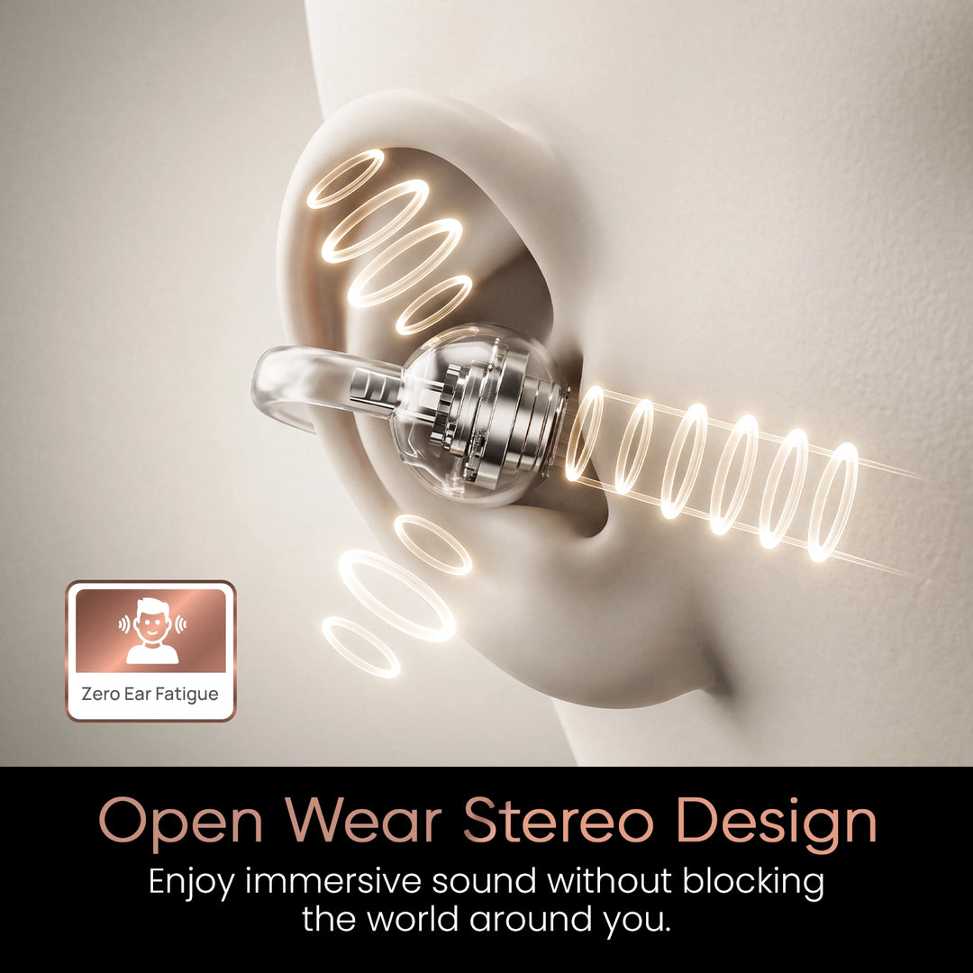Hammer Aura Air OWS Wireless Open-Ear Earbuds | Clip-On Design | Feather-Light | ENC Quad Mic - Champagne Gold