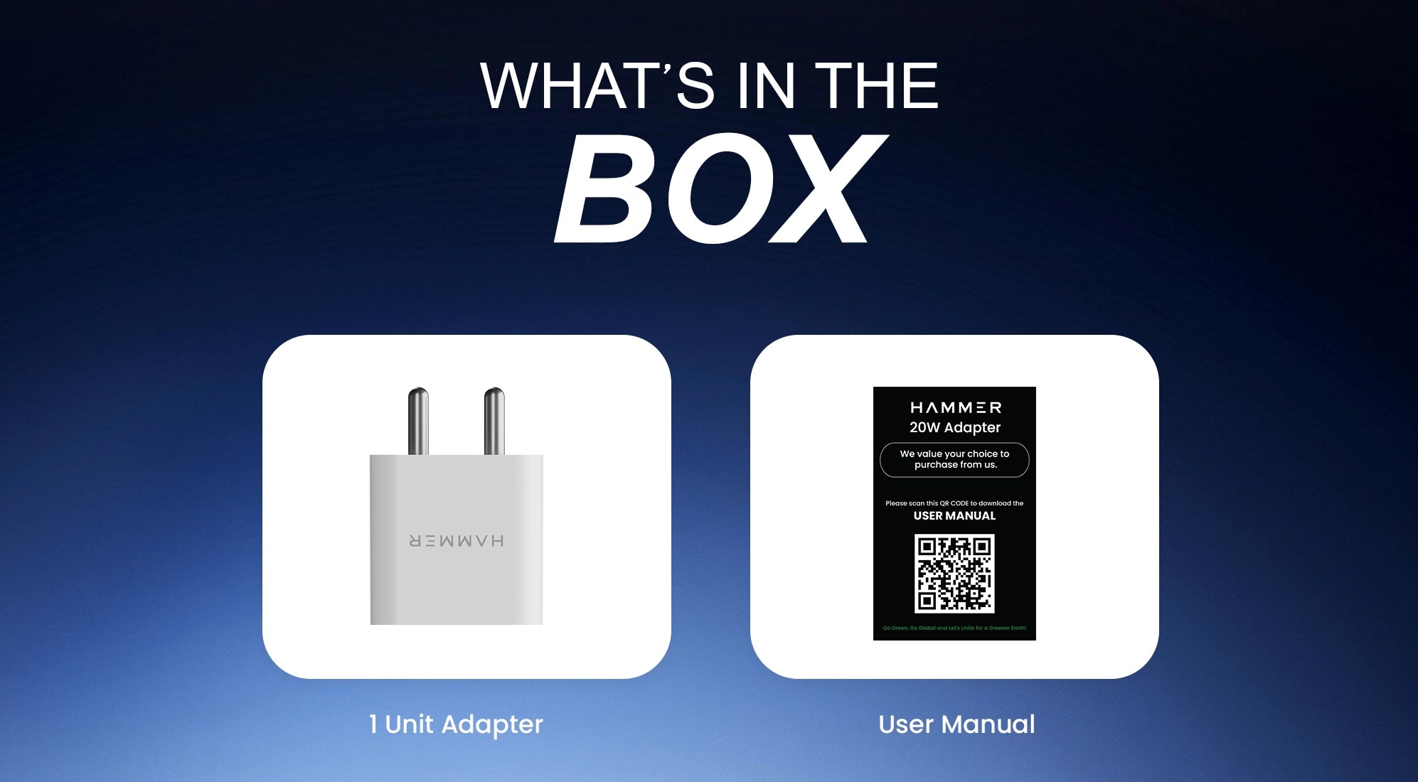 Hammer 20W PD Includes 20W fast charger adapter and user manual for complete charging setup