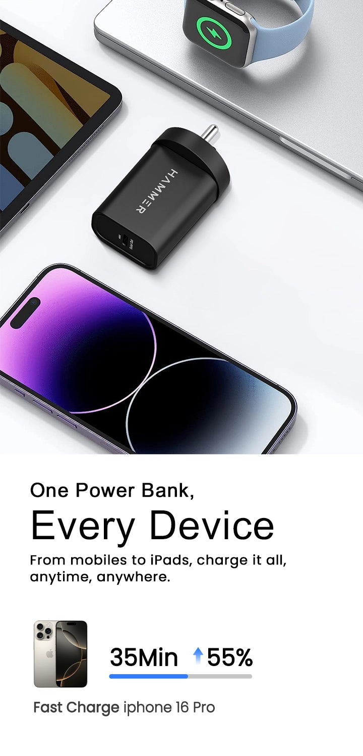 Charge every device faster — Hammer 36W charger powers iPads, iPhones, and more.